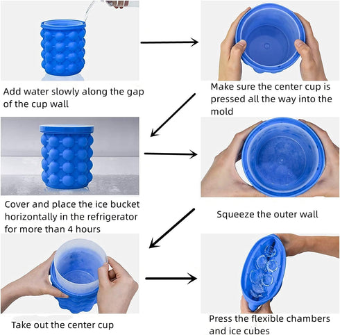 (2 in 1) Ice Cube Maker, Round,Portable .Silicone ice Bucket and ice Mold with lid, Portable Silicon Ice Cube Maker(Blue)...