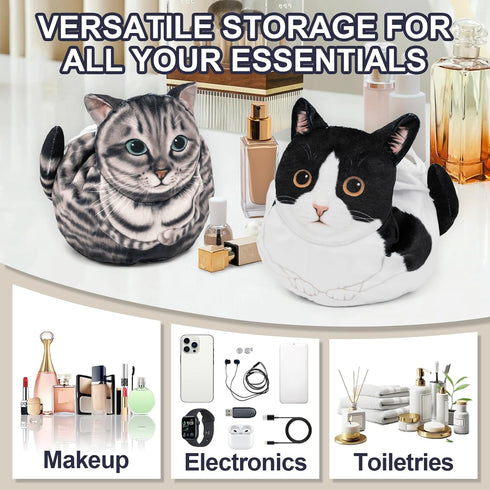 Drawstring Makeup Bag, Cute Cat Travel Makeup Bag Gifts for Women, Large Cosmetic Bag for Women, Makeup Bag Organizer, Makeup Pouch for Purse, Tra...