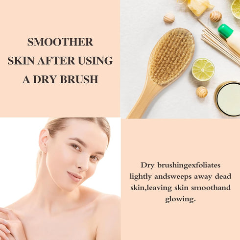 Bamboo Long Handle Back Scrubber Brush,Dry Body Scrubber for Dry Skin, Blood Circulation, Cellulite Treatment,Dry Brush Suitable for All Kinds of ...