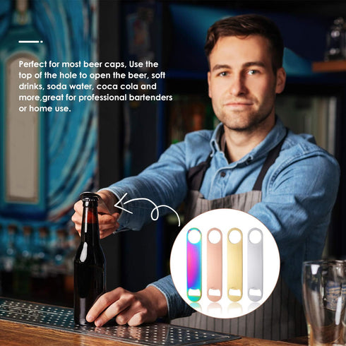 4 Pcs Heavy Duty Stainless Steel Flat Bottle Opener Bartender 7 Inch Solid Beer Opener for Bar Kitchen Wedding Birthday Party(Laser, Gradient Pink...