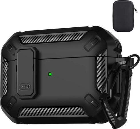Maxjoy for AirPods Pro Case Cover with Lock, AirPods Pro 1st Generation Case for Men Military Rugged Protective Cover with Keychain Compatible wit...
