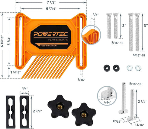 POWERTEC Universal Featherboard for Table Saw, Router Table, Router Fence and Band Saw, Wood working Tools & Accessories To Reduce Kickback and In...