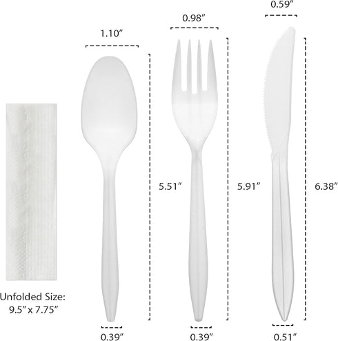 Party Essentials Individually Wrapped Plastic Cutlery Packets/Silverware Kits, White Fork/Spoon/Knife/Napkin, 100 Sets...
