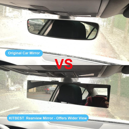 Kitbest Panoramic Rearview Mirror, 12 Inch Universal Clip On, Wide Angle, Frameless Extended, Car Mirror Clear Tint Convex for Cars, SUV, Trucks...