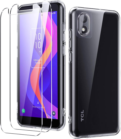 Oududianzi Case for TCL 303 with Screen Protector,Non-Yellowing Shockproof Bumper Protective Phone Cover, Anti-Scratch Soft TPU Back(Transparent)...