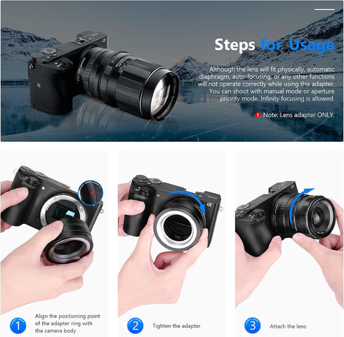 Neewer Lens Mount Adapter for M42 Lens to Sony NEX E-Mount Camera,fits Sony A7 A7S/A7SII A7R/A7RII A7II A3000 A6000 A6300 NEX-3 NEX-3C NEX-5 NEX-5...