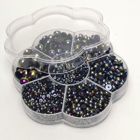 Chenkou Craft 3000PCS 1 Box Black Round Flatback Imitation Half Pearls Bead Loose Beads Gem (Black Half Ball)...