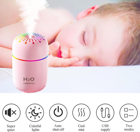 Small Humidifiers for Bedroom,Desk Humidifier,Portable Humidifiers,Car Humidifier,USB Humidifier,Travel Humidifier,Cute Humidifier,Night Light 300...