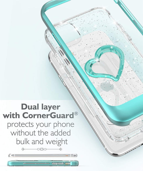 VENA vLove Glitter Clear Case Compatible with Apple iPhone 11 (6.1"-inch 2019), Heart Shape (CornerGuard Protection) Dual Layer Slim Hybrid Clear ...