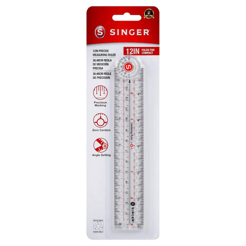 SINGER 12-Inch Folding Ruler with Precision Marking & Zero-Centering for Sewing, Quilting, Crafting & Patternmaking - Clear Metric Ruler - 15 Incr...