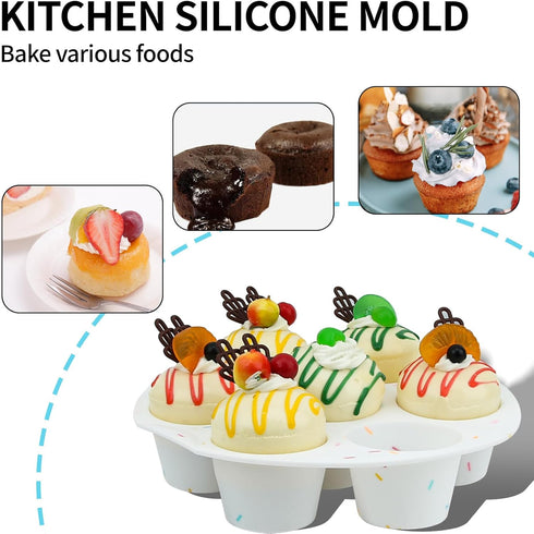 2 Pack Silicone Muffin Pan for Baking, Regular Cupcake Mold for Air Fryer, 7 Cups Round Muffing Molds, Non-Stick Bakeware Durable Baking Molds...