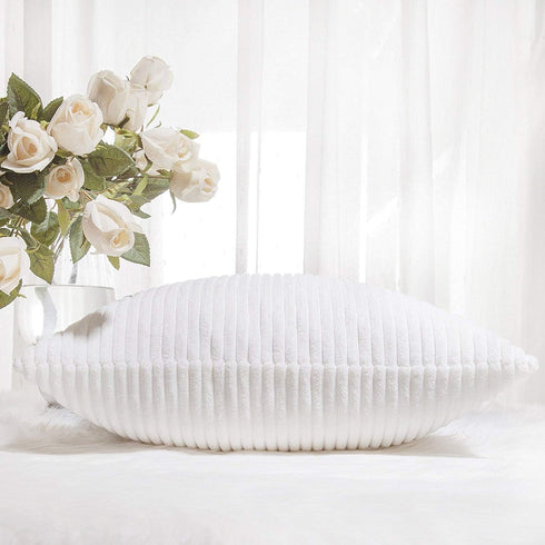 Home Brilliant Striped Corduroy Pillow Cover 24x24 Euro Throw Pillow Sham Accent Couch Cushion Cover for Spring Decor, 24 x 24 inch (60cm), Creamy...