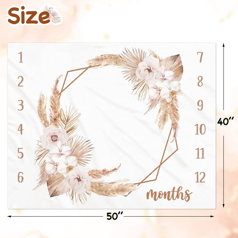 Boho Baby Milestone Monthly Blanket Spring Floral Neutral Baby Nursery Growth Gender Reveal Present Photo Props Little Boy Girl Bohemian Blanket E...