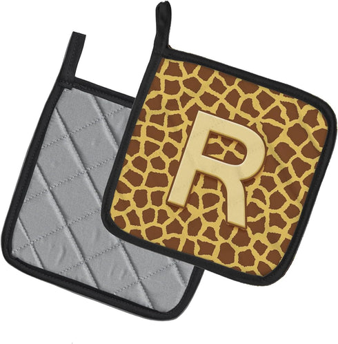 Caroline's Treasures CJ1025-RPTHD Letter R Initial Monogram - Giraffe Pair of Pot Holders Kitchen Heat Resistant Pot Holders Sets Oven Hot Pads fo...