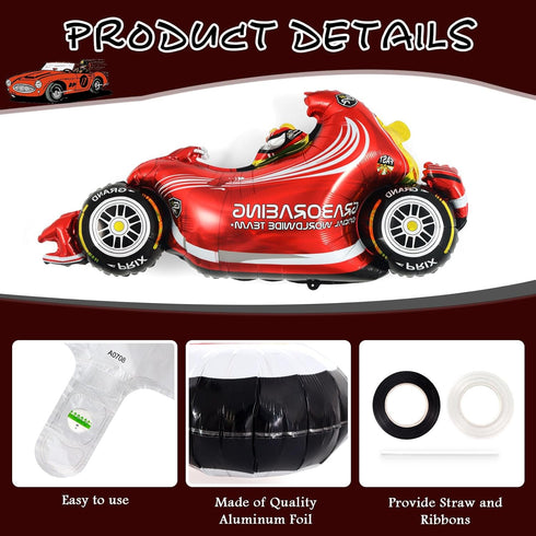 10 PCS Race Car Balloons, Foil Helmet Checkered Balloons and Hot Wheel Tire Balloons, Race Car Party Supplies for Boy Two Fast Birthday Party Cars...