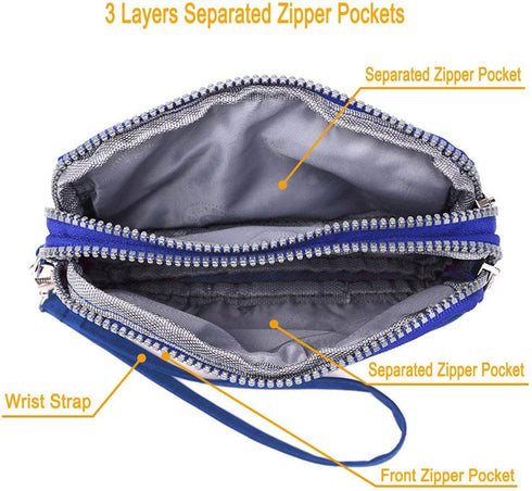 Women's Nylon Smartphone Wristlets Bag Three Zipper Long Clutch Wallets Purses for Cellphone/Card/Cash/Coin/Bills...