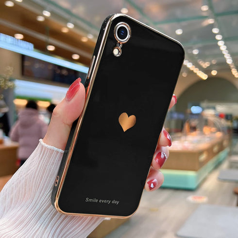 Teageo Compatible with iPhone Xr Case for Women Girl Cute Love-Heart Luxury Bling Plating Soft Back Cover Raised Full Camera Protection Bumper Sil...