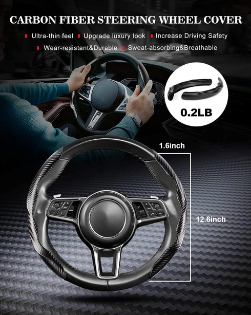 Car Steering Wheel Cover,Carbon Fiber Steering Wheel Cover Non-Slip,Segmented Universal Fit Car Steering Wheel Cover (Black)...