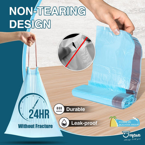 JOYEUX 2.6 Gallon Small Trash Bags, No-Tearing Drawstring Mini Garbage Bags for Bathroom Kitchen, Beachside Breeze Scent, 66 Count...