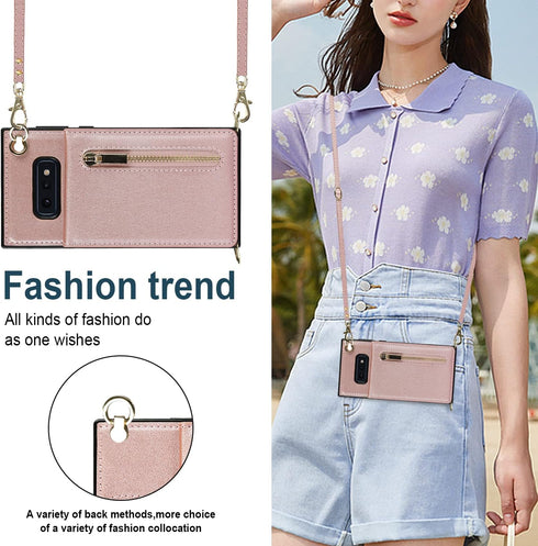 Phone Case for Samsung Galaxy S10e Wallet Cover with Crossbody Strap Leather Card Holder Flip Cases Lanyard Kickstand Credit Slots Magnetic Clasp ...
