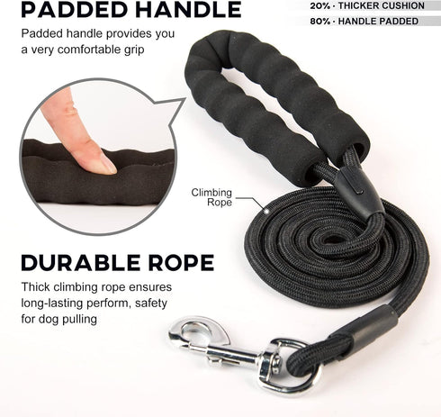 3 Dog Leash, Nylon Heavy Dog Leash with Padded Handle, 6ft 360° Swivel No Tangle Rope Removable Pet Traction Rope, Lead for Medium Large Dogs Walk...
