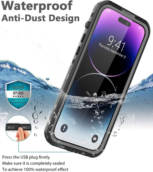 Design for iPhone 14 Pro Max Waterproof Case, Shockproof Dustproof Phone Case with Screen Protector, Full Body Protective Phone Case for iPhone 14...