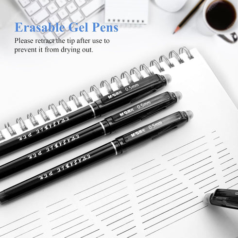 M&G Erasable Gel Pens, 12 Pcs Erasable Pens Fine Point 0.5mm, Black Erasable Gel Ink Pens with Comfort Grip and Cap, Make Mistakes Disappear for D...
