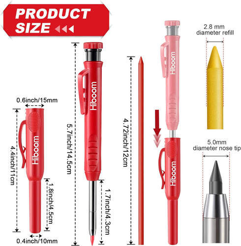 Hiboom 3 Pack Carpenter Pencils Set with 24 Refills, 2.8 mm Carpenters Mechanical Pencil Built in Sharpener Woodworking Marking Tool Solid Long No...