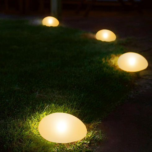 Set of 4 Solar Lights Outdoor Waterproof Solar Pebble Rock Garden Lights Decorative with Warm White LED...