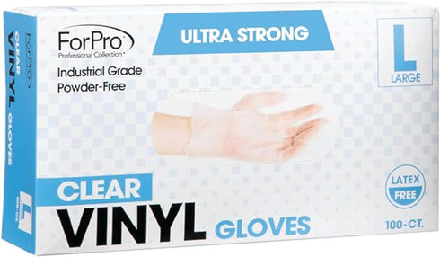 ForPro Disposable Vinyl Gloves, Clear, Industrial Grade, Powder-Free, Latex-Free, Non-Sterile, Food Safe, 2.75 Mil. Palm, 3.9 Mil. Fingers, Large,...