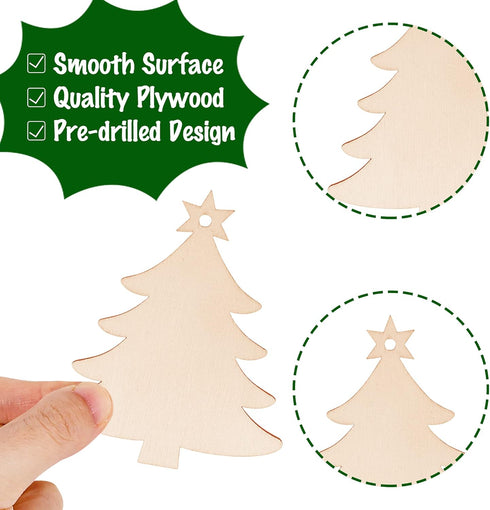 Max Fun 100PCS DIY Wooden Christmas Ornaments Unfinished Predrilled Wood Circles for Crafts Centerpieces Holiday Hanging Decorations in 10 Shapes...