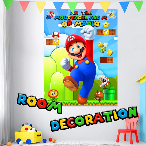 Pin The Moustache &M on The Bros Party Game, Super Brother Game Theme Party Supplies for Wall Decorations, Large High Gloss Waterproof Poster Favo...