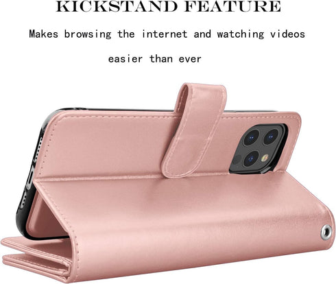Njjex iPhone 12 Mini Wallet Case (2020) - 9 Card Slots, PU Leather, Detachable Kickstand, Magnetic Cover & Lanyard, Rose Gold...