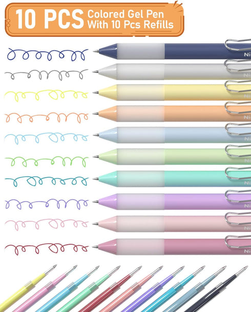 Nicpro 10 Pack Pastel Colored Gel Pens With Case & 10 Refills, Aesthetic Bible Pens Quick Dry Smooth Writing Pens Fine Point 0.5mm For Bible Study...