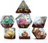 Gate Keeper Games and Dice: Inclusion Dice: Dinosaur Eggs - 7pc RPG Set, Multi-Colored Dino Eggs & Brown Glitter in Clear Resin, Role Playing Game...