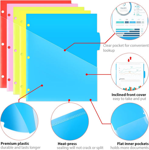 WOT I Plastic 5-tab Dividers with 2 Clear Pockets - 3 Sets, Binder Dividers for 3 Ring Binder, Bright Colors, 15PCS...