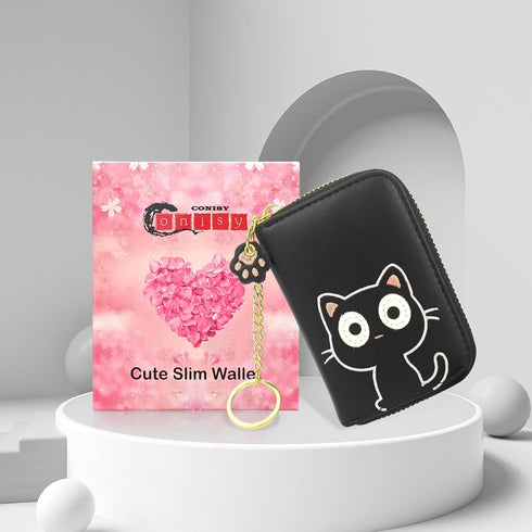 CONISY Cute Credit Card Holder for Women, Small Leather Zipper RFID Card Case Wallet with Removable Keychain...