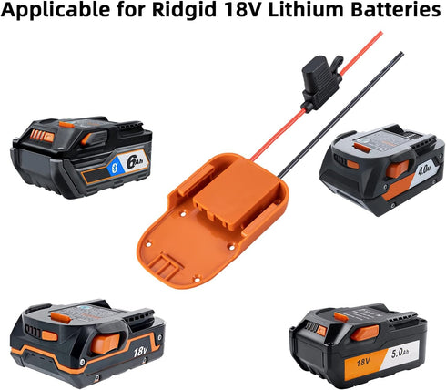 Power Wheel Adapter for Ridgid AEG 18V Hyper li-ion Battery with Fuse & Wire terminals, Power Connector for Rc Car, 14 Gauge Robotics, Rc Truck, D...