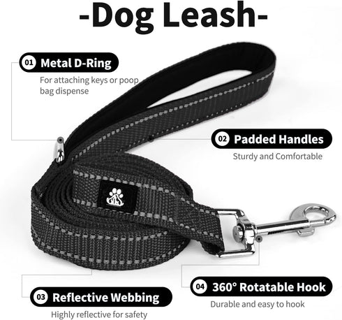 IVY&LANE Reflective Dog Collar and Leash Set,Adjustable Neoprene Padded Dog Collars for Puppy, Breathable Nylon Pet Collar for Small Medium Large ...