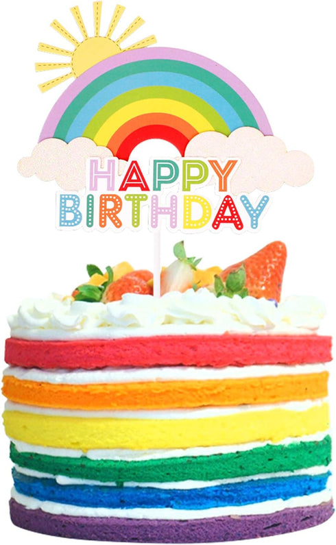 1Pc Colorful Rainbow Cake Topper/Cake Flags/Cake Picks - Include Cute Cloud/Sun Kids Child Happy Birthday Baby Shower Party Baking Decoration Supp...