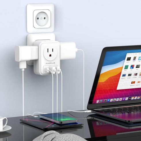 2 Pack European Travel Plug Adapter with USB C, US to Europe Power Adapters with 4 AC Outlets, 3 USB Charging Ports, International Plug Adapter, 7...