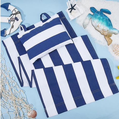 GORGECRAFT Beach Sling Chair Canvas Cloth with Pillow 44x17 Blue and White Stripes Casual Lounge Chair Replacement Canvas Outdoor Folding Chair Fa...
