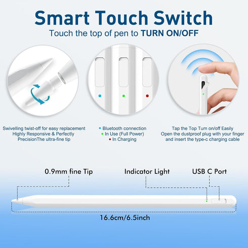 Uogic Stylus Pen with Shortcut Function, Active Pencil for Apple iPad 10th/9th/8th/7th/6th Generation, iPad Pro 11/12.9 inch, iPad Air 5th/4th/3th...