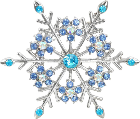 Gyn&Joy Women's Aqua Blue Austrian Crystal Snowflake Brooch Pin Holiday Winter Silver-Tone BZ188...