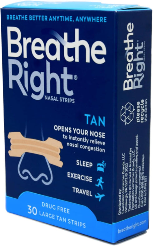 Breathe Right Original Large Tan Nasal Strips, 30 Count (Pack of 3)...