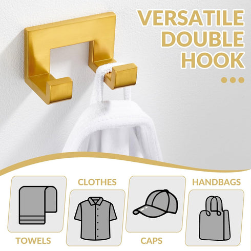 APLusee Brushed Gold Bath Robe Hook, 304 Stainless Steel Double L Shape Coat Hanger, Bathroom Home Accessories...