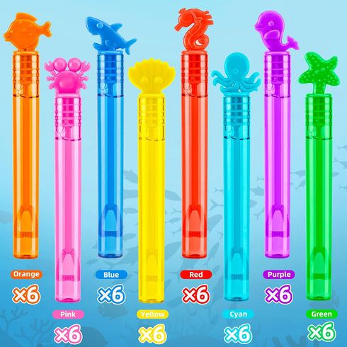 48 PCS Ocean Mini Bubble Wands, 8 Styles, Colors, Party Favors Gifts for Kids, Themed Birthdays, Christmas, Valentine's Day, Carnival,Summer Outdo...