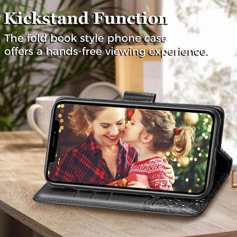 for iPhone 11 Wallet Case,Women Flip Folio Cover with Butterfly Embossed PU Leather Stand Card Holder Slots Magnetic Detachable Wrist Strap for iP...