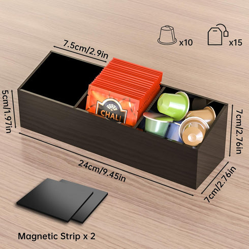 NiHome Magnetic Three-Compartment Acrylic Tea Bag Organizer, Versatile Storage Solution for Tea Bags and Small Items, Durable Sleek Design with Co...