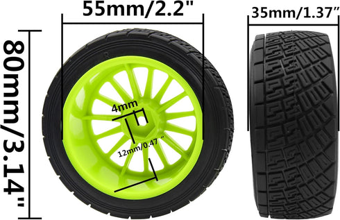 80mm/3.14" Rubber Tires & Plastic Wheel Rims 2.2 Inch 12mm Hex Hub Compatible with 1/10 HPI WR8 Off-Road Rally 1/14 WLtoys 124019 144001 1/16 Redc...